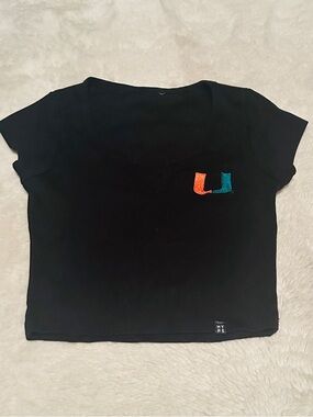 Hype Black Short Sleeve Crop Tee with Orange and Teal Patch